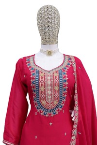 Autumn Winter New Long Sleeve Stitching Heavy Chinon with Embroidery Quick Dry Casual Loose <b>3</b>-<b>Piece</b> <b>Suit</b> Salwar Kameez Indian - Product Image 4