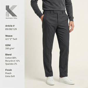 Custom <b>Mens</b> Charcoal Grey Twill Pants Recycled Cotton Blend 280 GSM Peach Extra Soft <b>Stretch</b> Trousers Smart Casual - Product Image 4