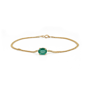 Minimal Simple Everyday Wear Design K14 Yellow Gold Real Emerald Curb Link Chain Solitaire <b>Gemstone</b> <b>Bracelet</b> Gift For Her - Product Image 1