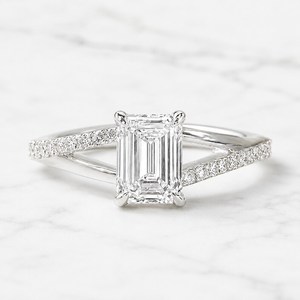 Anillo de Compromiso con Halo de Diamantes Cultivados en Laboratorio, Corte Esmeralda Brillante, Oro Blanco de 10K, 14K, 18K, 1 Quilate, VVS, Anillo Fino para Mujer - Product Image 1