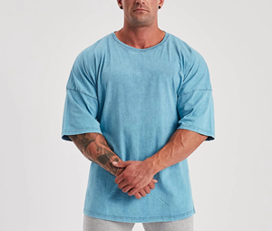 T-shirt col rond délavé pour homme, en coton doux, coupe classique, vêtement de sport décontracté, vente en gros, usine OEM ODM - Product Image 1