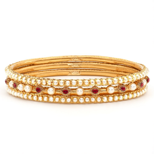 Gold Plated Meenakari <b>Bangles</b> <b>Set</b> Crystal Stone Imitation Pearl 10575603PK_2.8 for Bridal Occasions Fine Steel Jewelry <b>Set</b> Ruby - Product Image 2