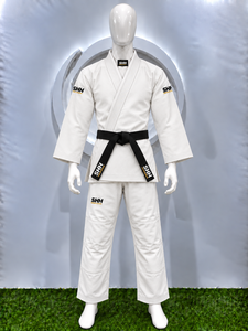 2026 Judo Uniform White 100% Cotton Adult Unisex Durable Martial Arts Gi with <b>Black</b> <b>Belt</b> and Logo on Sleeve - Product Image 6