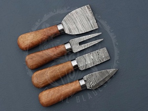 Couteau à fromage damas fait à la main, ensemble de 4 pièces avec manche en bois d'olive outils universels à fromage en bois couteaux à fromage en acier inoxydable - Product Image 3