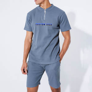 Custom Made Quarter Zip T Shirt and Shorts <b>Set</b> 100 Percent Cotton Heavyweight Men's Oversized Loose Fit Summer <b>Twin</b> <b>Set</b> - Product Image 5