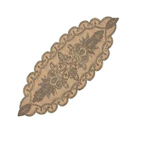 Chemin de table rectangulaire perlé en damassé royal moderne, éco-responsable et fait main |   Centre de table de dîner avec un travail de perlage complexe |   Produits indiens en vrac - Product Image 6