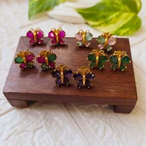 24K Gold Plated Butterfly Stud Earrings with Pearl and Diamond Accents - Product Image 1