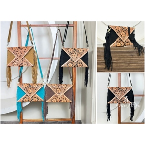 Cowgirl Hand <b>Tooled</b> Suede <b>Leather</b> Crossbody Fringe Envelope Bags Western Genuine <b>Leather</b> Floral Carved Bohemian Shoulder Purse - Product Image 1