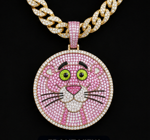 Collar con Colgante Personalizado de Pantera Rosa, con Moissanita, Chapado en Oro, Plata de Ley, Joyería para Fiestas - Product Image 4