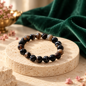 Bracelet extensible en perles d'agate naturelle du Botswana 12 mm, pierre polie, bijou bohème unisexe, cadeau, idéal pour les fêtes - Product Image 3