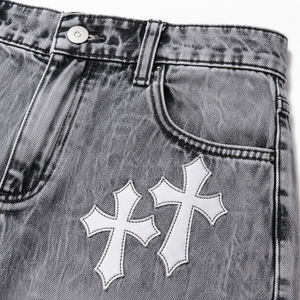 Shorts Vaqueros Cruzados con Pedrería para Hombre, 100% Algodón, Estilo Vintage, Bermuda para Uso Casual de Verano - Product Image 6