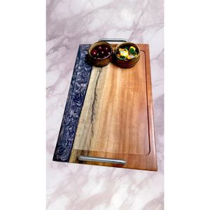 Luxury Wooden Epoxy Resin Serving <b>Tray</b> with Stainless Steel Handles Handmade Coffee & Snack <b>Tray</b> - Product Image 3