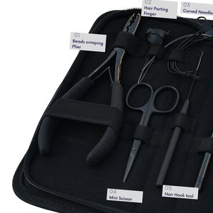 Professional Hair Extension Tool Kit Pulling Hook Loop Wire Tool Tail Comb Sewing <b>Needle</b> Scissor Parting Finger Barber Crimping - Product Image 3