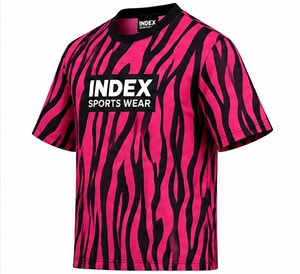 เสื้อยืดพิมพ์ลายสัตว์สีชมพูสำหรับผู้ชาย แขนสั้น คอกลม สไตล์สปอร์ต - Product Image 4