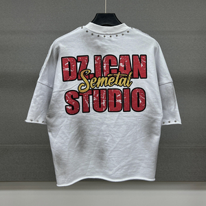 T-shirt oversize à manches courtes avec motif imprimé photo, style streetwear, col rond, jersey de coton blanc pour homme - Product Image 2