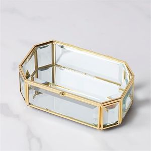 Nordic Brass Glass Jewelry Box Vintage Clear Geometric Trinket Organizer Decorative Keepsake <b>Display</b> <b>Case</b> Luxury Gift Box - Product Image 3