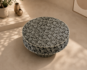 Mesa de Centro Redonda con Incrustaciones de Hueso, Ligera, con Patrón Floral, Moderna, para Sala de Estar, Mesa Auxiliar - Product Image 3