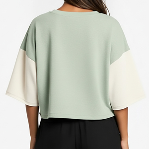 Nouveau T-shirt court de luxe bicolore pour femme, 220 GSM, coupe classique, écologique, été, avec logo imprimé DTF personnalisé, appliques, séchage rapide - Product Image 6