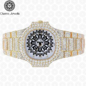 Charm_Jewells Luxury Women's Tonneau <b>Diamond</b> <b>Watch</b> Yellow Gold Case Analog Dial Date Display Sapphire Crystal Folding Clasp - Product Image 3