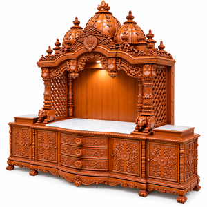 Gran Mandir Tradicional Indio de Madera de Teca para Hogares de Lujo, Templo de Madera Sólida de Gran Tamaño con Armarios Laterales, Unidad de Puja de Madera - Product Image 3