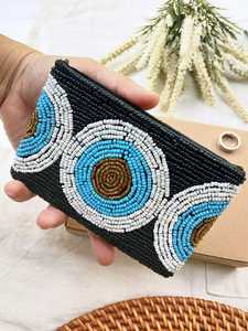 กระเป๋าใส่เหรียญรูปดอกโคลเวอร์ประดับลูกปัด ทำมือ น้ำหนักเบา ผ้าฝ้ายสีขาวทรงสี่เหลี่ยม พร้อมซิป ของขวัญงานปาร์ตี้ งานปักฝีมือ - Product Image 1