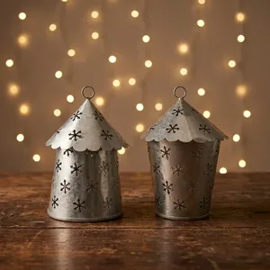Portavelas de Metal con Diseño de Linterna Navideña y Recortes de Copos de Nieve, Decoración de Aluminio para el Hogar, para Uso en Interiores - Product Image 3