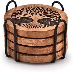 Dining <b>Table</b> Wooden Coasters Set For Drink <b>Placement</b> Modern Protection - Product Image 1