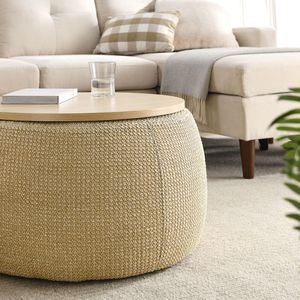 ออตโตมันทรงกลมอเนกประสงค์ 2 in 1 สีธรรมชาติ ขนาด 25.5"x25.5"x14.5" ใช้เป็นโต๊ะข้างและออตโตมัน - Product Image 6