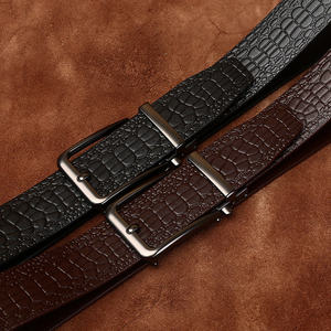 Cinturón de Cuero Negro con Grabado de Patrones de Cocodrilo, Hebilla Automática, Cinturón Formal de Negocios para Hombre - Product Image 3