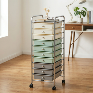 Chariot de rangement de bureau moderne MIT Taiwan avec 10 tiroirs en plastique pour atelier et cuisine - Product Image 1