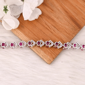 Elegant Glass Filled Ruby & CZ Tennis Bracelet in 925 Sterling <b>Silver</b> Handmade Luxury Fashion Jewelry <b>for</b> Unisex Gift - Product Image 2