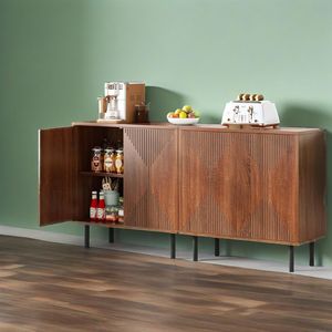 Aparador Clásico Vintage de Nogal de 59 Pulgadas, Mueble de Almacenamiento Independiente de Madera, Set de Aparador Clásico Vintage de Nogal de 59 Pulgadas - Product Image 1