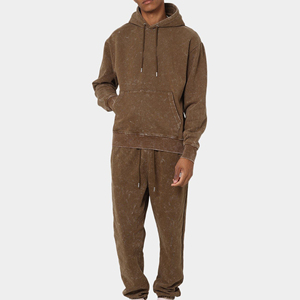 Sweat à capuche marron délavé pour homme, coupe classique, en coton French Terry, style streetwear décontracté, avec poche, anti-boulochage, en promotion - Product Image 1