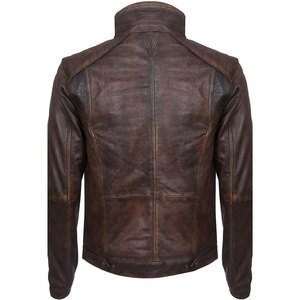Chaqueta Bomber de Cuero Genuino para Hombre, Cuello Alto, Cierre de Cremallera, Color Sólido, Manga Regular, Estilo Urbano, Resistente al Viento, Ecológica - Product Image 2