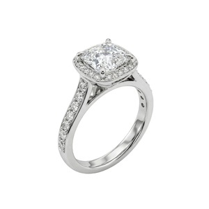 Anillo de compromiso de lujo con halo de diamantes cultivados en laboratorio de oro blanco de 14K, corte cojín, 2.20 CT TDW, con diamante principal de 1.60 CT, ideal para fiestas. - Product Image 3