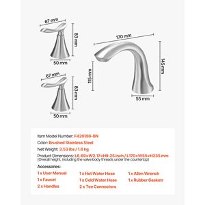 Rubinetto per vasca da bagno a 3 fori con cascata, a 2 maniglie, montaggio su piano, set rubinetteria per vasca con collo di cigno per bagno e doccia - Product Image 4