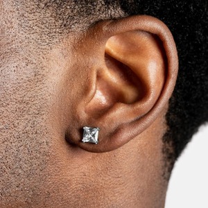 Boucles d'oreilles clous de luxe carrées pour hommes et femmes, style diamant solitaire glacé, ton argent, bijoux hip-hop - Product Image 2