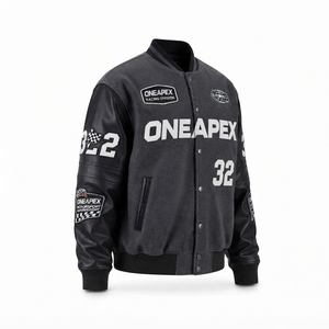 Blouson de course pour homme noir anthracite, style Letterman et Bomber, brodé, streetwear, vêtements en gros - Product Image 5
