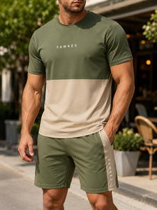 Fawkes Men's T-Shirt Shorts <b>Set</b> Quick Dry Knitted Fleece 100% Cotton Breathable Summer Casual Wear <b>Cheap</b> Price Best Selling - Product Image 1