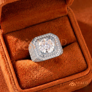 <b>Silver</b> White Gold Finish Big <b>Solitaire</b> <b>Ring</b> | Double Halo Round Cut Center Stone | Iced Out Hip Hop Celebrity Style Band - Product Image 4