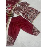 Ensemble de costumes de soirée pour femmes Top Dhoti Salwar Dupatta