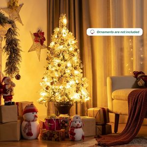 Albero di Natale Innevato Pre-Illuminato di 1,2 Metri con Bacche e Fiori Bianchi per Ingresso - Product Image 5
