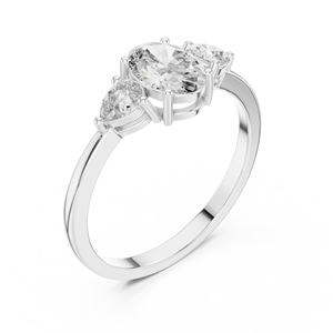 Anillo de diamantes de oro amarillo de tres piedras Purecarat con un diamante ovalado y de pera - Product Image 5