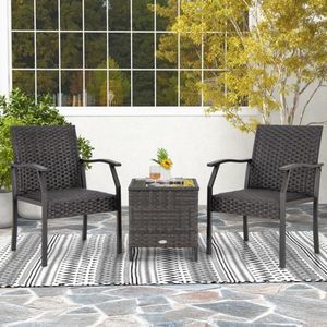 Set di 3 Sedie da Giardino in Vimini con Cuscini in Schiuma ad Asciugatura Rapida per Uso Esterno - Product Image 3
