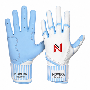 Wholesale NOVERA INDUSTRIES Custom Logo Genuine Leather <b>Baseball</b> Batting <b>Gloves</b> Hook Loop Closure Breathable Quick-Dry OEM ODM - Product Image 3