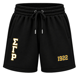 Shorts de survêtement noirs pour femmes Sigma Gamma Rho SGR 1922 avec broderie graphique et cordon de serrage, style athlétique décontracté, vêtements de sport et de loisirs, mode - Product Image 1