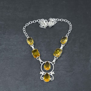 Collar de Plata de Ley 925 Hecho a Mano con Citrino Amarillo, Forma Ovalada, Gema Amarilla, Joyería Infantil, Regalo Elegante de Alta Calidad - Product Image 4