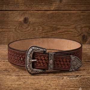 Customized Embossed Western <b>Leather</b> <b>Tooling</b> <b>Belt</b> for Men and Women Adjustable Designer Cowboy Brass Pin Buckle - Product Image 3