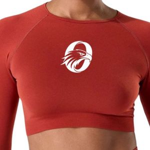 <b>Red</b> Women's Seamless Long Sleeve <b>Crop</b> <b>Top</b> Compression Gym Shirt Fitness Yoga Workout Activewear Stretch Athletic Training Wear Q - Product Image 3