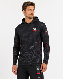 Sweat à capuche de pêche unisexe F2 WIN noir à imprimé animal par sublimation, séchage rapide, UPF 50, veste pull 100% polyester personnalisable - Product Image 4